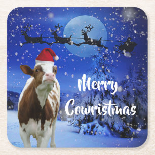 Merry Cowristmas Weihnachten Urlaub Rechteckiger Pappuntersetzer
