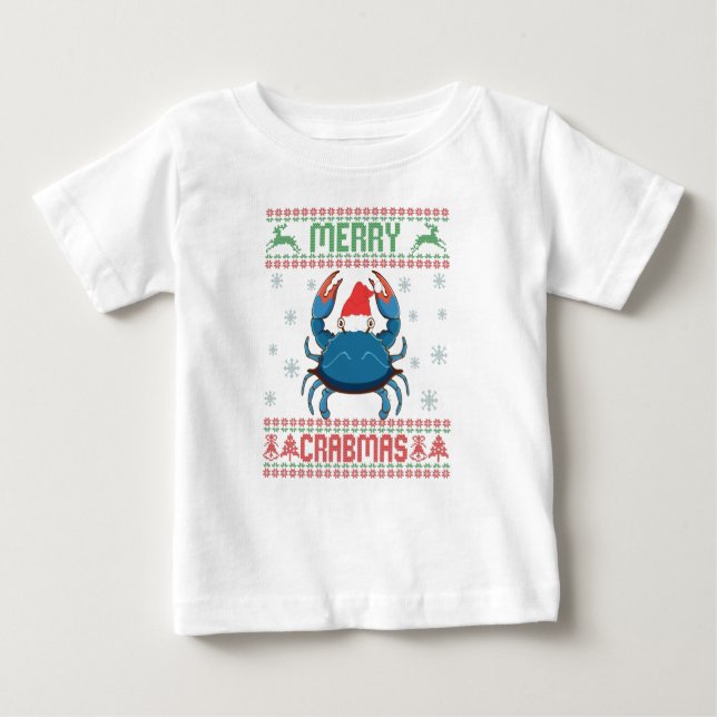 Merry Crabmas Funny Crab Ugly Christmas Sweater Baby T-shirt (Vorderseite)