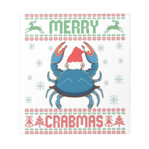 Merry Crabmas Funny Crab Ugly Christmas Sweater Notizblock