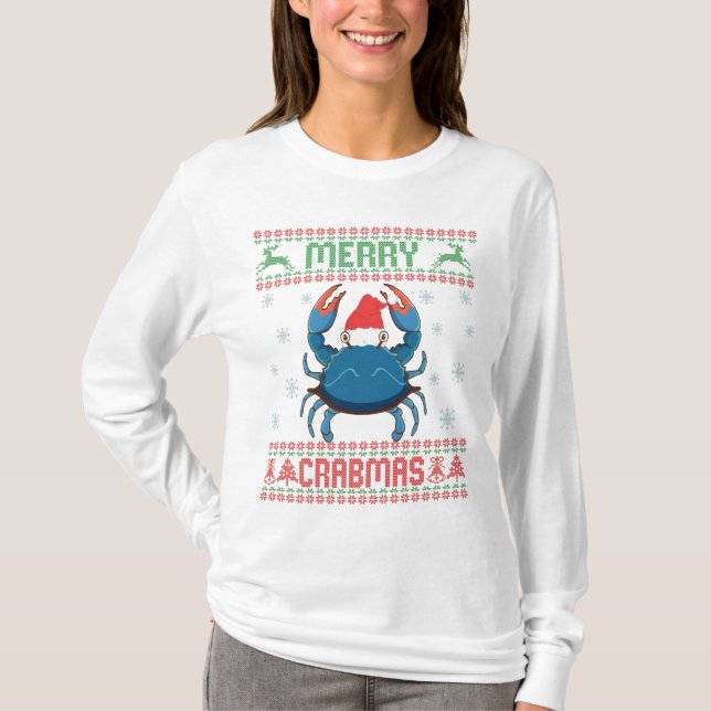 Merry Crabmas Funny Crab Ugly Christmas Sweater T-Shirt (Vorderseite)