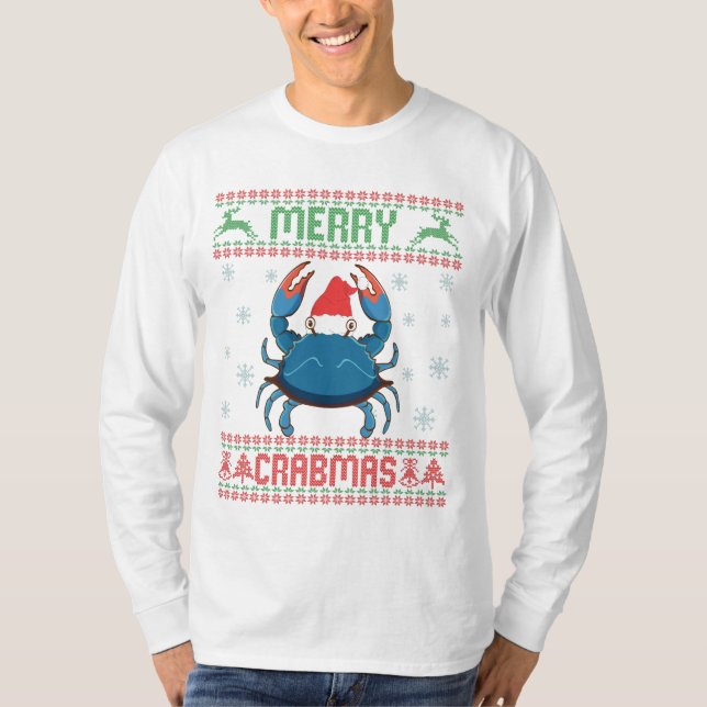 Merry Crabmas Funny Crab Ugly Christmas Sweater T-Shirt (Vorderseite)