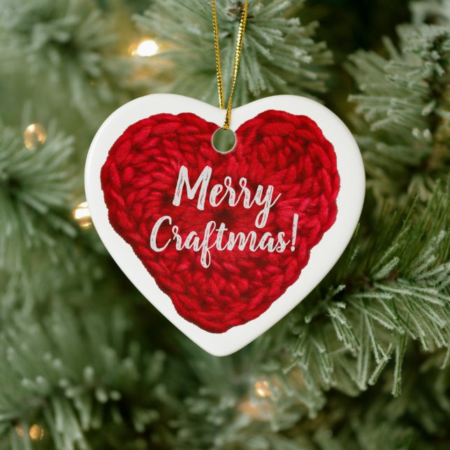 Merry Craftmas Crochet Red Heart Crafts Keramik Ornament (Baum)