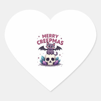Merry Creepmas Cat Pastel Goth Christmas Skull T-S Herz-Aufkleber