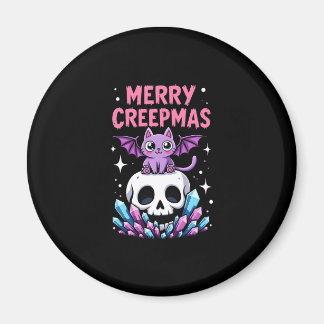 Merry Creepmas Cat Pastel Goth Christmas Skull T-S Magnet