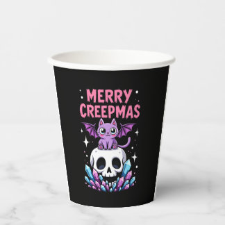 Merry Creepmas Cat Pastel Goth Christmas Skull T-S Pappbecher