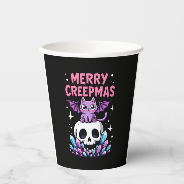 Merry Creepmas Cat Pastel Goth Christmas Skull T-S Pappbecher (Vorderseite)