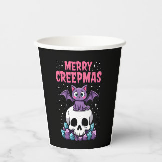 Merry Creepmas Cat Pastel Goth Christmas Skull T-S Pappbecher