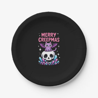 Merry Creepmas Cat Pastel Goth Christmas Skull T-S Pappteller