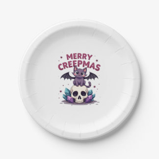 Merry Creepmas Cat Pastel Goth Christmas Skull T-S Pappteller