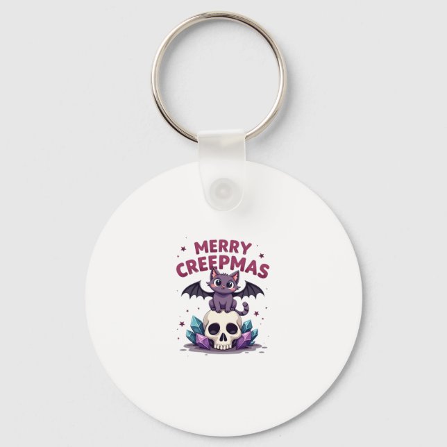 Merry Creepmas Cat Pastel Goth Christmas Skull T-S Schlüsselanhänger (Vorderseite)