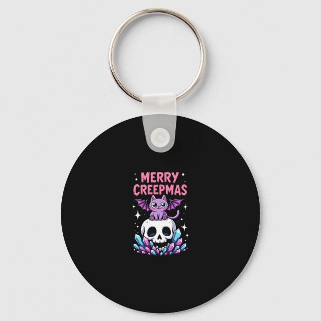 Merry Creepmas Cat Pastel Goth Christmas Skull T-S Schlüsselanhänger (Vorderseite)