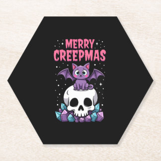 Merry Creepmas Cat Pastel Goth Christmas Skull T-S Untersetzer