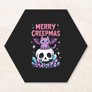 Merry Creepmas Cat Pastel Goth Christmas Skull T-S Untersetzer