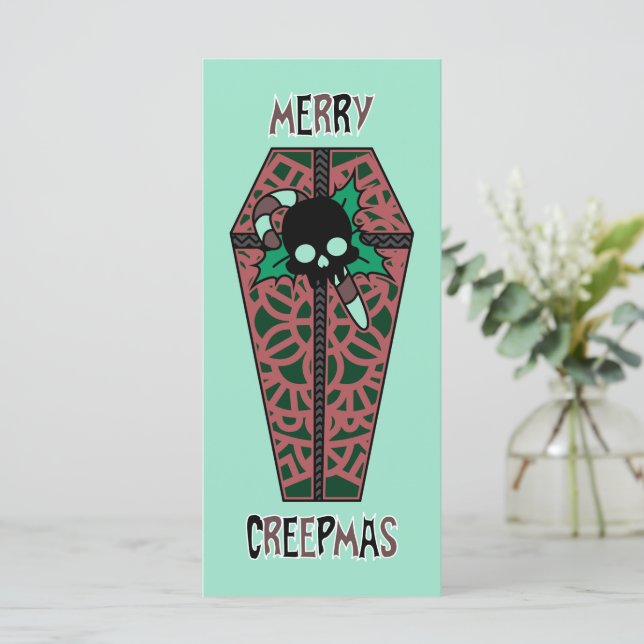 Merry Creepmas Coffin Holiday Flat Card (Stehend Vorderseite)
