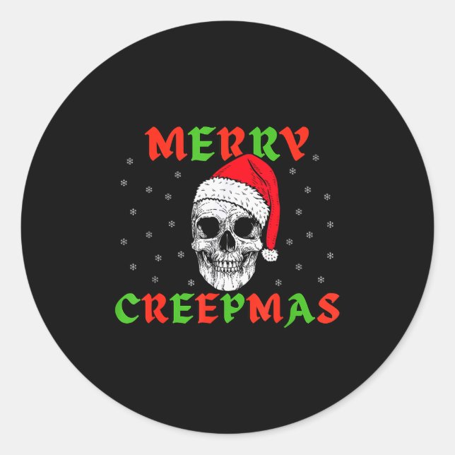 Merry Creepmas Gothic Christmas Skeleton Skull In  Runder Aufkleber (Vorderseite)