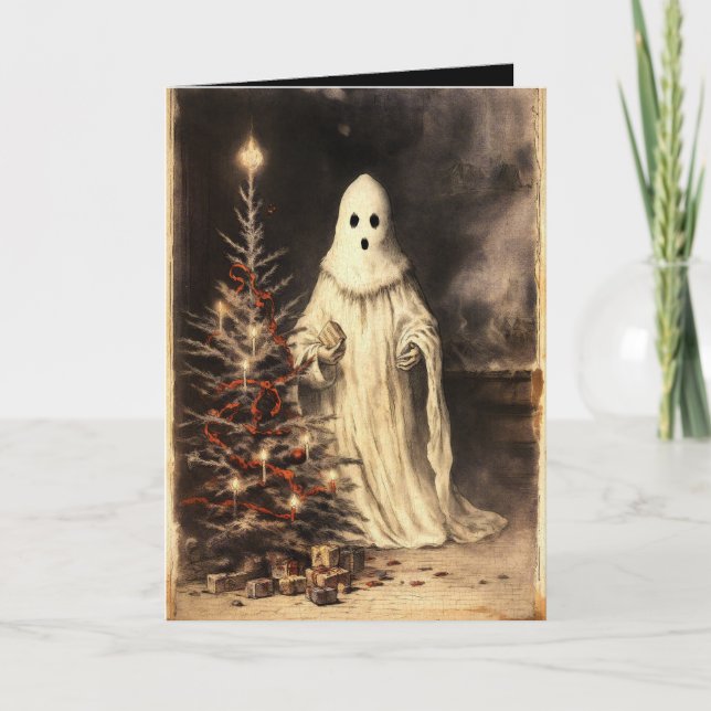 Merry Creepmas Spooky Ghost Gothic Vintag Karte (Vorderseite)