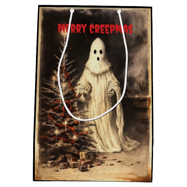 Merry Creepmas Spooky Ghost Gothic Vintag Mittlere Geschenktüte (Rückseite)