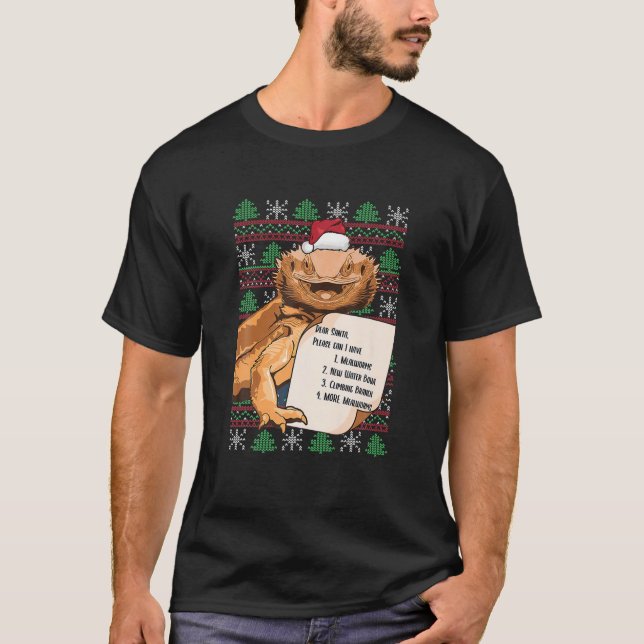 Merry Crickets Bartded Dragon Ugly Christmas Pajam T-Shirt (Vorderseite)