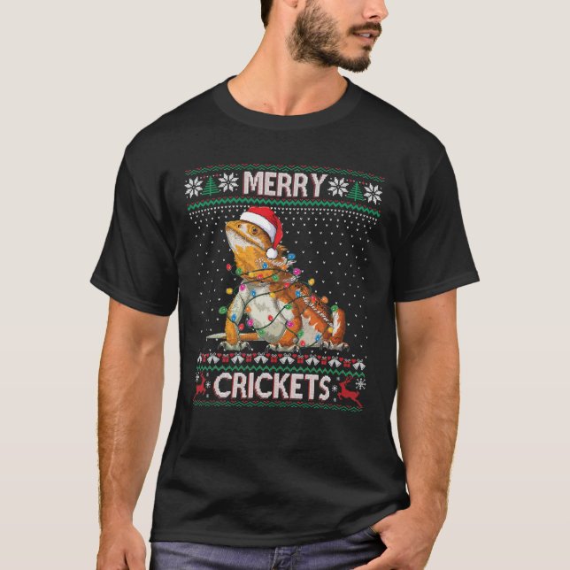 Merry Crickets Bartded Dragon Ugly Sweater Christm T-Shirt (Vorderseite)