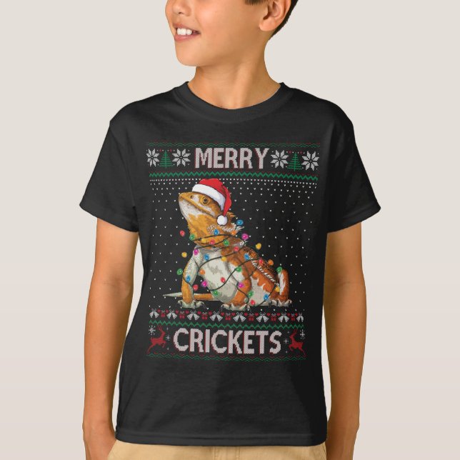 Merry Crickets Bartded Dragon Ugly Sweater Christm T-Shirt (Vorderseite)