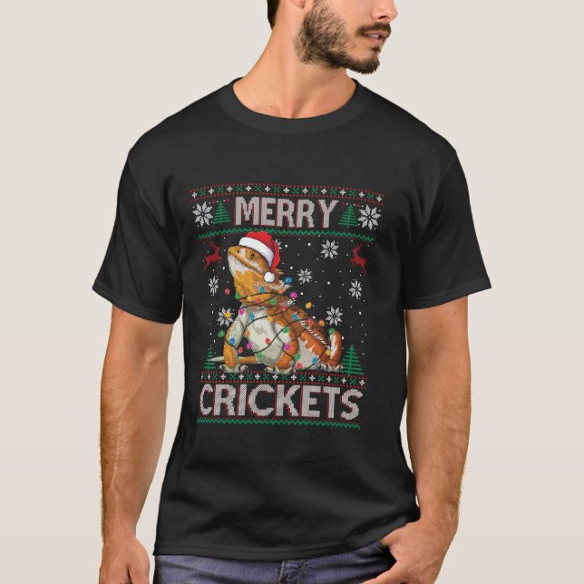 Merry Crickets Bartded Dragon Ugly Sweater Christm T-Shirt (Vorderseite)