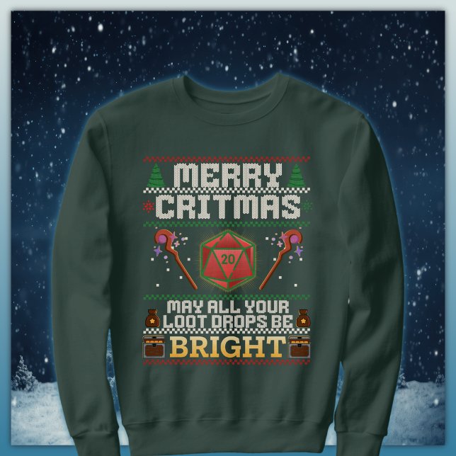 Merry Critmas Loot Drop | Healer Ugly Sweater Sweatshirt (Von Creator hochgeladen)
