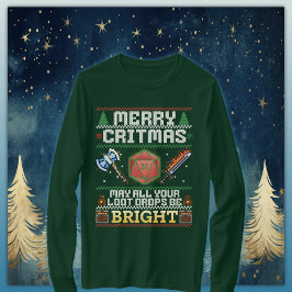 Merry Critmas Loot Drop | Warrior Ugly Sweater T-Shirt