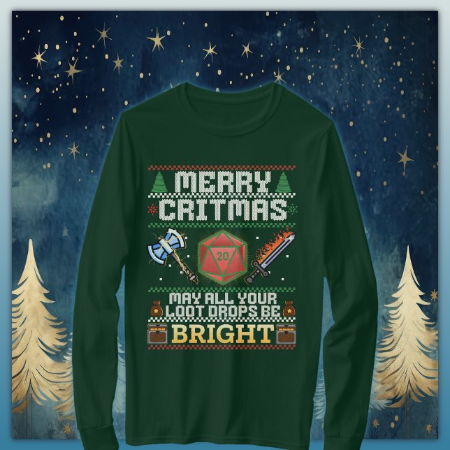 Merry Critmas Loot Drop | Warrior Ugly Sweater T-Shirt (Von Creator hochgeladen)