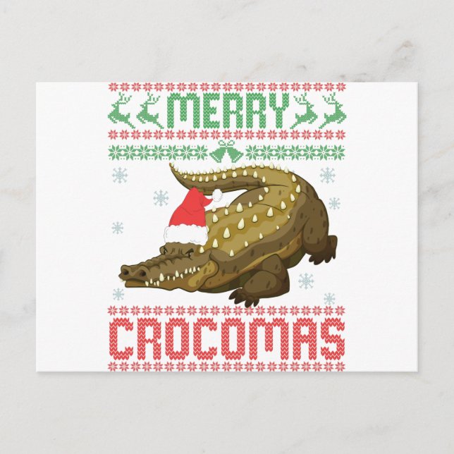 Merry Crocomas Funny Ugly Christmas Sweater Postkarte (Vorderseite)