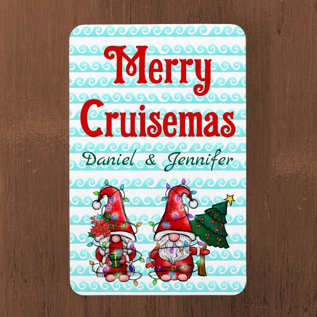 Merry Cruisemas Gnomes Weihnachts-Kreuzfahrt Tür Magnet (Custom Christmas Cruise Door Magnet with cute gnome couple and Merry Cruisemas)