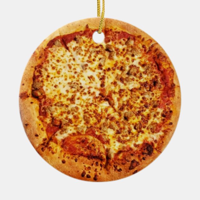 Merry Crustmas Deep Dish Käse Wurst Pizza Keramik Ornament (Vorne)