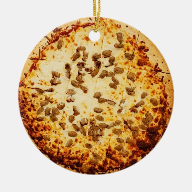 Merry Crustmas Funny Chee und Sausage Pizza Keramik Ornament (Vorne)