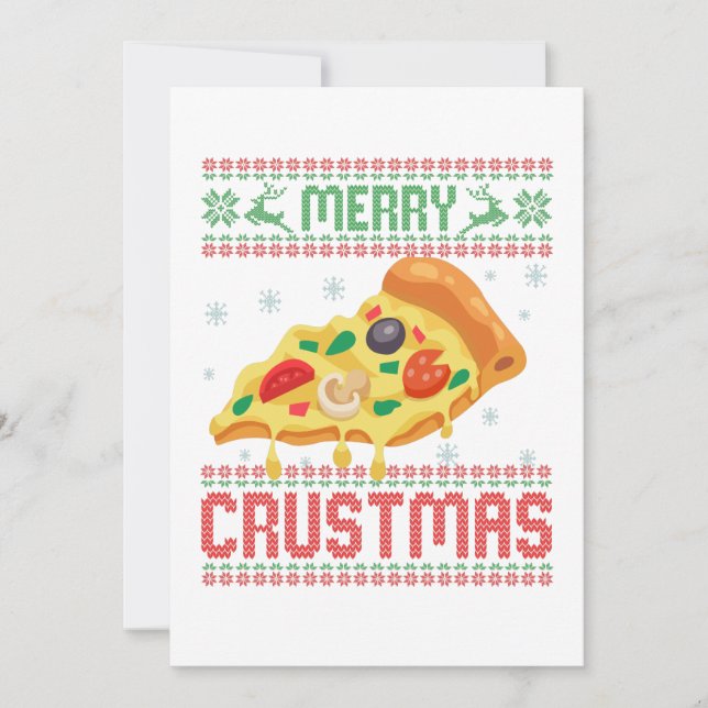 Merry Crustmas Funny Christmas Pizza Ugly Sweater Dankeskarte (Vorderseite)