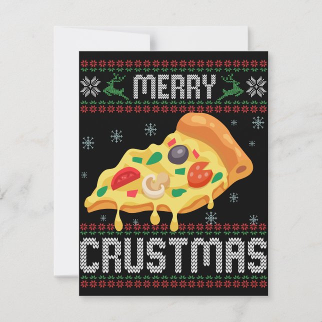 Merry Crustmas Funny Christmas Pizza Ugly Sweater Mitteilungskarte (Vorderseite)