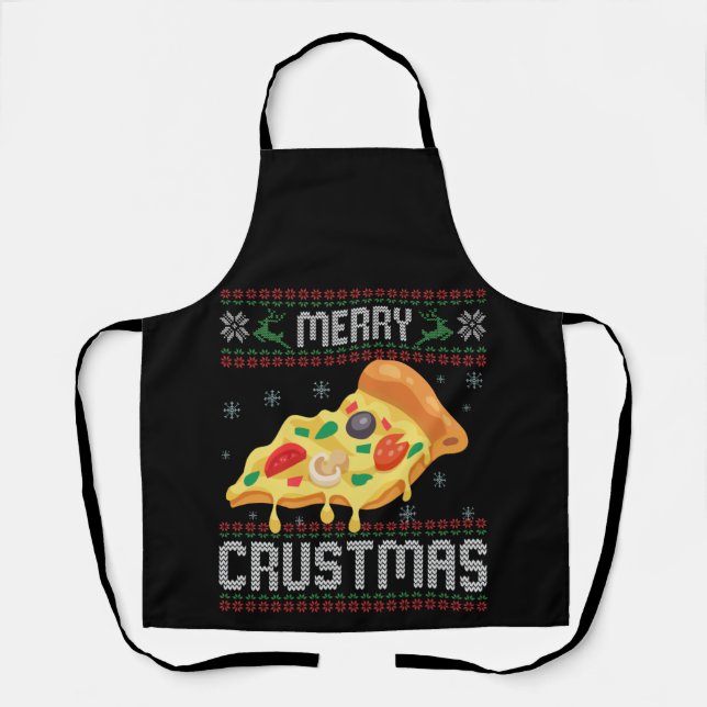Merry Crustmas Funny Christmas Pizza Ugly Sweater Schürze (Vorderseite)