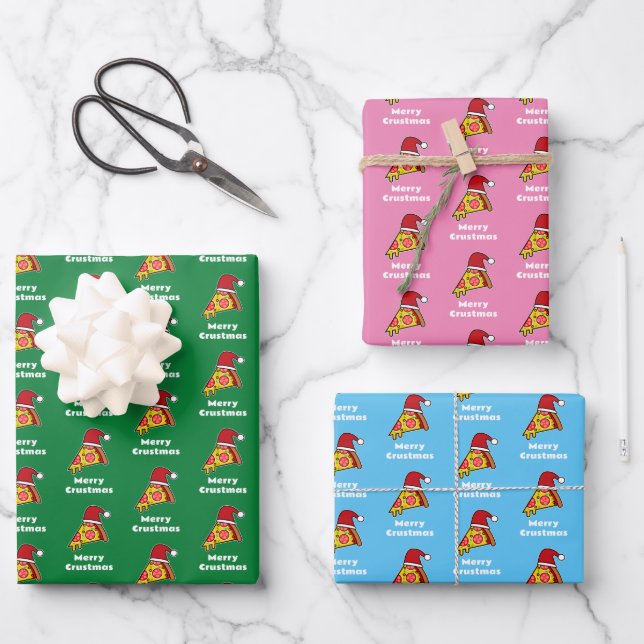Merry Crustmas FUNNY PIZZA SLICE SA WRAPPING PAPER Geschenkpapier Set (Vorderseite)