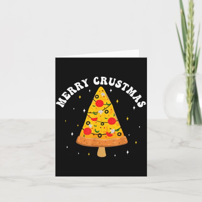 Merry Crustmas Funny Zza Slice Christmas Tree Zza  Karte (Vorderseite)
