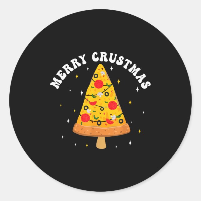 Merry Crustmas Funny Zza Slice Christmas Tree Zza  Runder Aufkleber (Vorderseite)