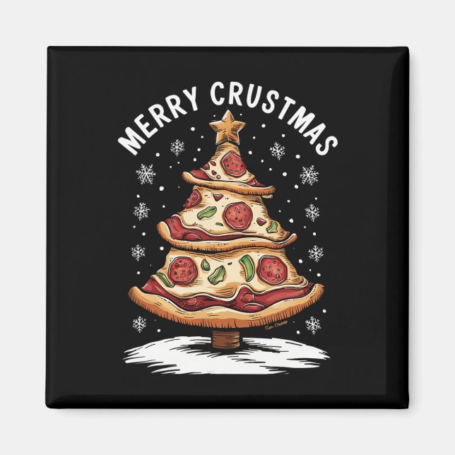 Merry Crustmas Pizza Weihnachtsbaum Xmas Funny Piz Magnet (Vorne)