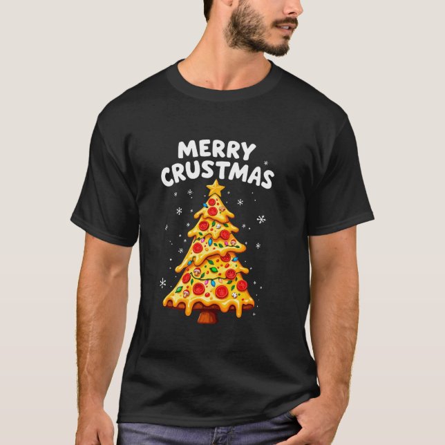 Merry Crustmas Pizza Weihnachtsbaum Xmas Pizza Lov T-Shirt (Vorderseite)