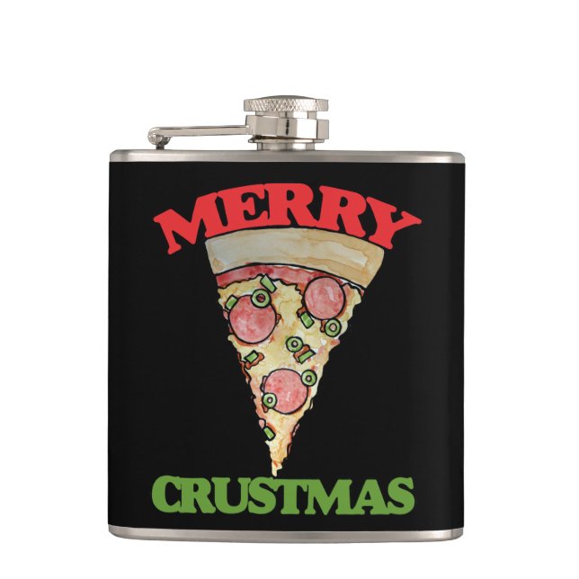 Merry Crustmas Weihnachtspizza Flachmann (Vorderseite)