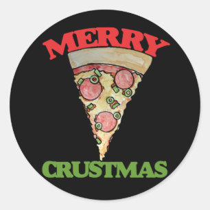 Merry Crustmas Weihnachtspizza Runder Aufkleber