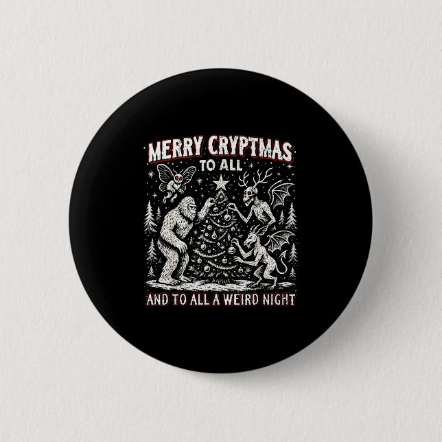 Merry Cryptmas Weird Night Cryptid Holiday Art  Button (Vorderseite)
