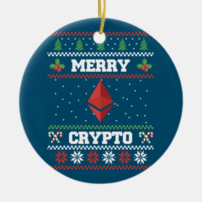 Merry Crypto Ethereum Ugly Christmas Sweater Keramik Ornament (Vorne)