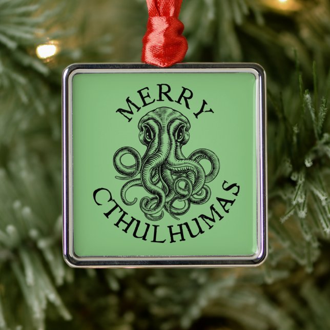Merry Cthulhumas Lovecraft Cthulhu Metal Ornament (Baum)