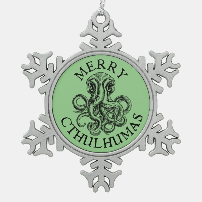 Merry Cthulhumas Lovecraft Cthulhu Schneeflocken Zinn-Ornament (Vorderseite)