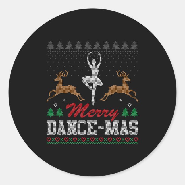Merry Dance-mas Ballet Dancer Ugly Christmas Balle Runder Aufkleber (Vorderseite)