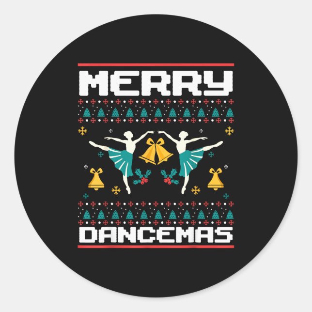 Merry Dancemas Ballet Dancers Ugly Christmas Xmas  Runder Aufkleber (Vorderseite)