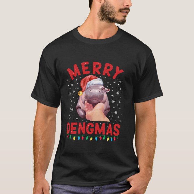 Merry Dengmas Moo Deng Christmas Hippo T-Shirt (Vorderseite)