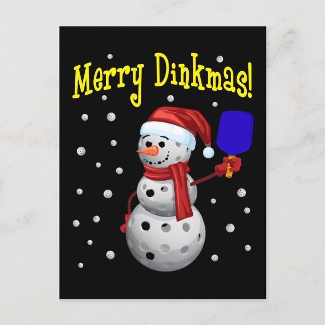 Merry Dinkmas - Pickleball Snowman Postkarte (Vorderseite)